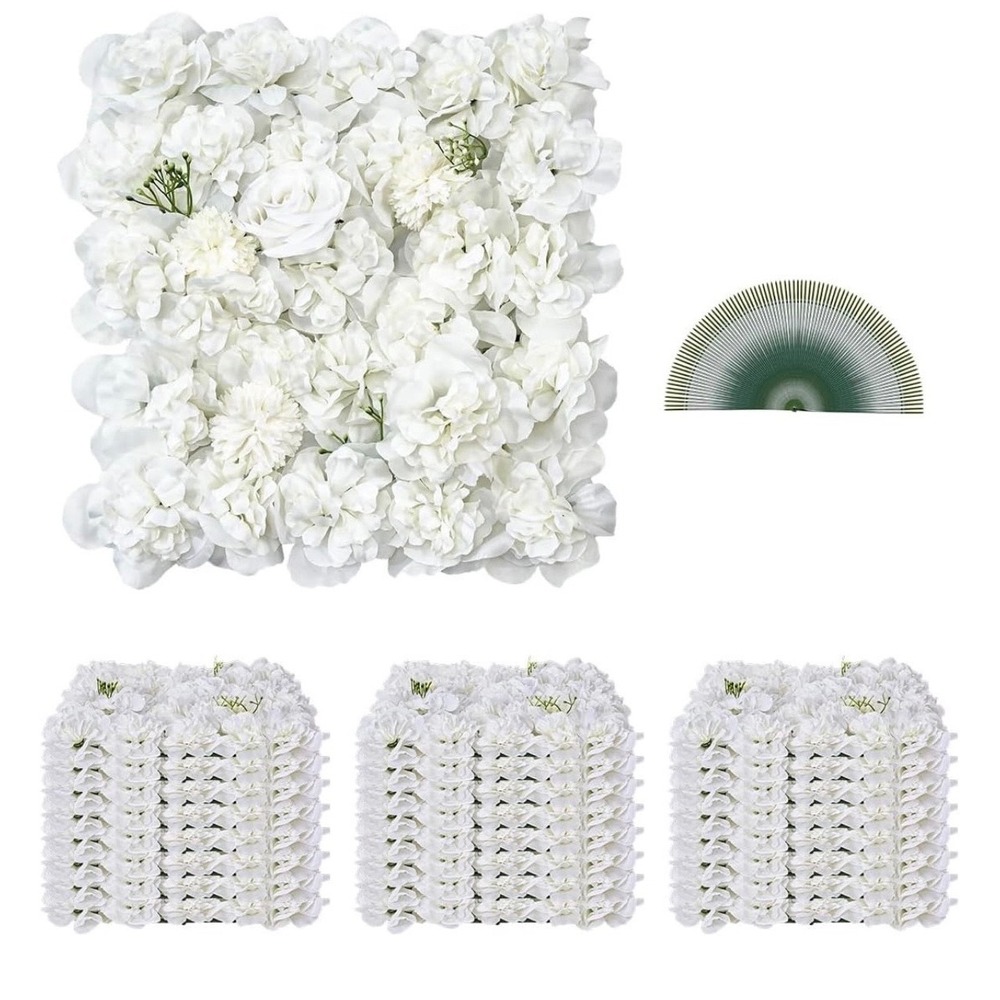 VEVOR 24pc White Silk Flower Wall Panels 15x15 37.5sqft Backdrop JNP02102 NEW